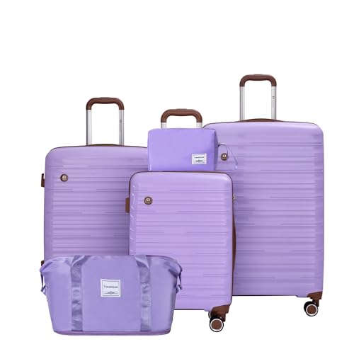 Durable 5-Piece Purple Hardshell Luggage Set with Lock and 360° Wheels for Effortless Travel
