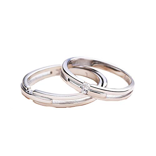Image of KnSam Set of 2 pairs of rings, sterling silver set, rings, partner silver, pair of rings for him and her, simply elegant with zirconia, adjustable rings made of 935 silver For men and women.