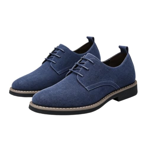 Image of GFZMF Men's Suede Work Casual Leather Shoes, Low Top Round Toe Lace Up, Suede Upper, Rubber Sole, Low Heel 1-3cm Horse Heel, Solid Blue Black Grey Brown