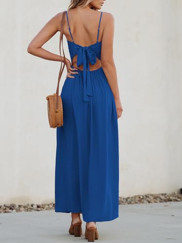 Image of CUPSHE Women Casual Dress Beach Sleeveless V Neck Summer Cutout Spaghetti Straps Formal Maxi Sun Dresses