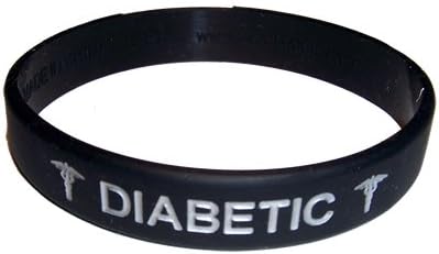 Diabetic Medical ID Wristband Black with Silver Color Fill Medium