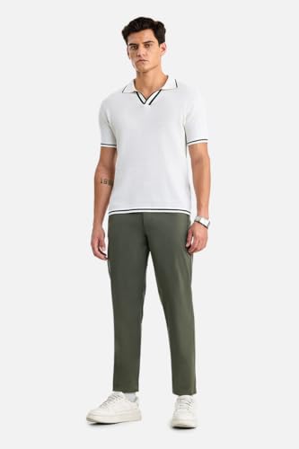 Image of SNITCH Men Trousers Casual Wear | Regular Fit Mid Rise Straight Leg Solid Pattern | Durable Polyester & Plain Weave Fabric for Daily Use & Office Outings