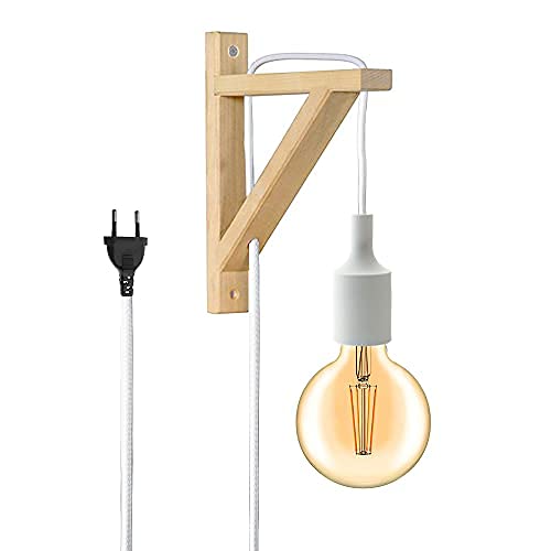 Barcelona LED LN123-B Applique murale nordique avec équerre en bois et pendentif en silicone pour douille E27, couleur blanche Cover