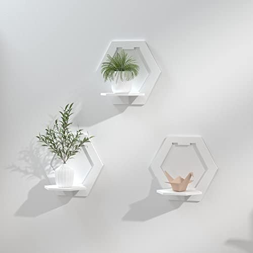Mikytoper Shelves for Wall Set of 3,Floating Shelf White,Easy Assembly 29x29x18cm PVC,Practical and Decorative Shelf for Children's Room,Living Room,Bedroom etc. (Hexagon)