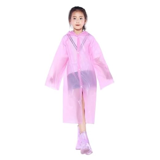 Kids Waterproof Rain Poncho, Kids Portable Raincoats Rain, Reusable EVA Raincoat for Girls Boys, Lightweight Rainwear Children with Hood Clear Reusable Toddler Raincoat Waterproof RainJacket for 3-15