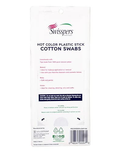 Swisspers Hot Color Cotton Swabs, 100% Cotton, Color Plastic Sticks, 500 per Pack (Color May Vary) - 3 Pack - Thumbnail 3