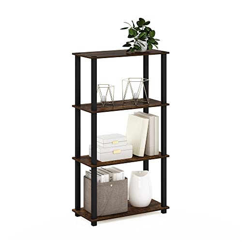 Image of Furinno TURN-S-TUBE Storage Shelves, 4-Tier Book Shelf, Corner Shelf, Toolless Open Shelves, for Organization and Storage, Living Room, Garage, Home Office, Amber Pine