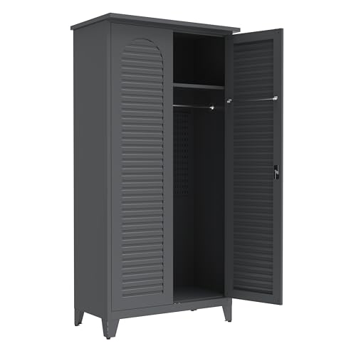 ZGHQHCDRH 73'' Tall Metal Tool Storage Cabinet, with Ample Storage Space for Garage,Warehouse,Garden,Office, Living Room,Bathroom,Utility Room (Slate)