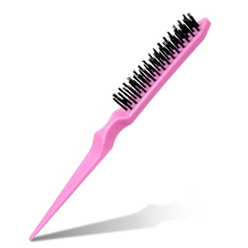 Teasing Boar Bristle Hair Brush for Women, Pink Teasing Hair Brush Nylon Bristles Salon Styling Edge...