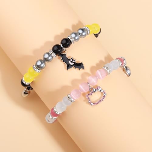 Miss Pink Spider Friendship Bracelets Matching Bracelets for Couples Best Friends Bff, Matching Spider Kitty Bracelet Halloween Christmas Birthday Jewelry Gifts for Women Teen Girls Bestie Gf Bf