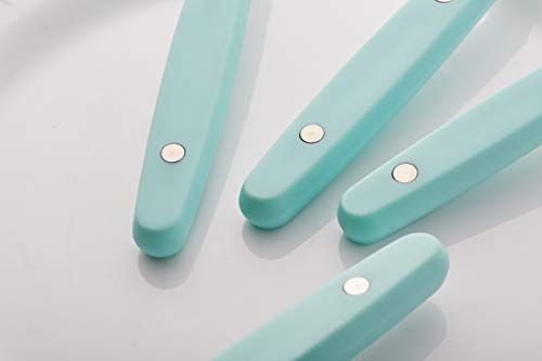 EXZACT Besteckset 24-teilig Edelstahl - mit Niet-Bastelgriffen/Besteck im Retro-Stil - 6 x Essgabeln, 6 x Essmesser, 6 x Esslöffel, 6 x Teelöffel - 6 (Türkis) – Bild 6