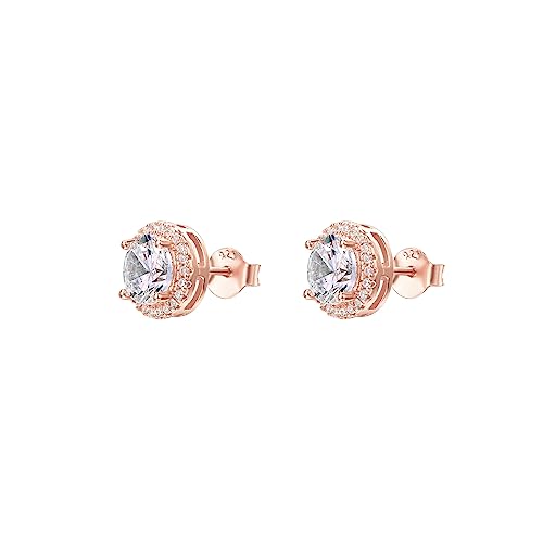 Image of PAVOI 14K Gold Plated 925 Sterling Silver Post Brilliant Round Faux Diamond Halo Earrings - Premium Cubic Zirconia