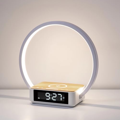 WILIT LED Nachttischlampe mit Ladefunktion, Lichtwecker Wecker mit Uhr, Nachttischlampen Touch...