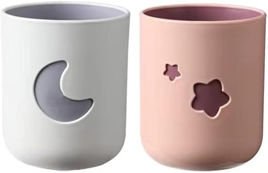 Two-Color Lucky Pair Cup Bathroom Toothbrush Cup Household Cartoon Star Moon Water Cup Pink & White