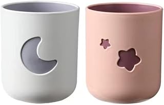 Rabyleo Taza de cepillo de dientes de baño de dos colores de dibujos animados Little Monster, taza de agua para el hogar (rosa y blanco)
