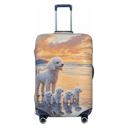 Poodle Puppies Beach Sunset Elastic Travel Luggage Covers Dustproof Scratch-Resistant Suitcase Protector Fit 22-24 Inch