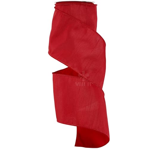 MEEDEE Red Dupioni Wired Ribbon 4 inch Wide Red Faux Silk with 10 Yards Spool Dupion Wired Edge Ribbon for Gift Wrapping Gift Baskets Christmas Tree Garland Wreaths Centerpiece and Party Dcor