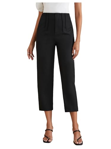 Women's High Waisted Pants Pleated Tapered Leg Dressy Casual Trousers with Pockets