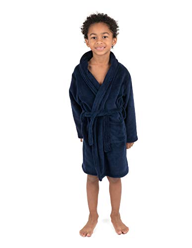 Leveret Kids Robe Boys Girls Solid Hooded Fleece Sleep Robe Bathrobe (3 Years, Navy)