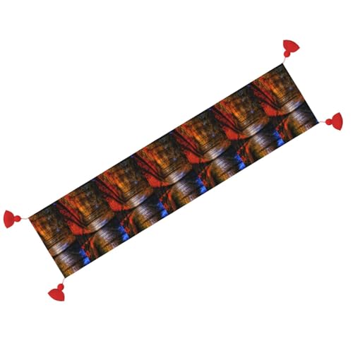 Chemin de table de Noël 35x152 cm avec pompon motif forêt d'érable pour déco festive