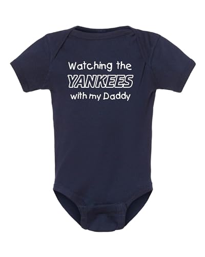 Image of Curiositees Watching the Yankees with My Daddy Cute Baby Bodysuit Outfit - Navy