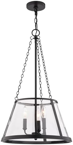 VAXCEL Rochester 3-Light 16.25 in. Wide Matte Black Industrial Cone Pendant with Clear Glass Shade, Adjustable Height, Hanging Ceiling Chandelier Fixture for Dining Table Entryway Bedroom Island Foyer
