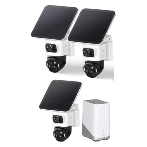 eufyCam S4 3‑Kamera‑Set, kabellose Solar‑Überwachungskamera außen, 3‑Linsen Bullet‑PTZ‑Kamera, 4K UHD, 360° Multi‑Kamera‑Tracking, Auto‑Tracking, 8× Hybridzoom, Farbnachtsicht, 16TB lokaler