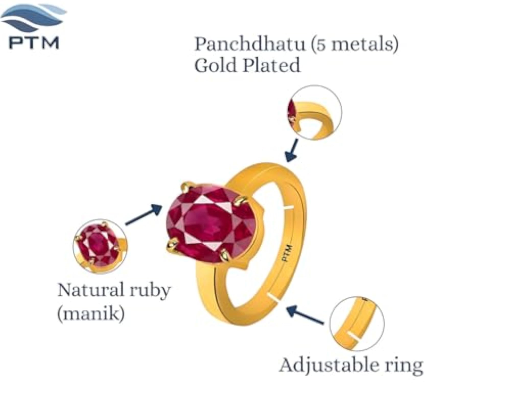 Unisex 5.25 Ratti Natural Ruby Panchdhatu Adjustable Ring