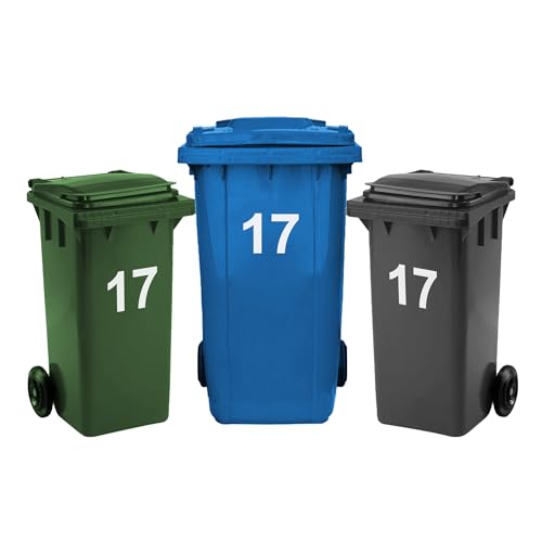 Rubigo 3 x Bin Numbers for Wheelie Bins, 0-99, 17.5cm Dustbin Stickers, Easy Application Stick On Number Stickers - Weatherproof Self Adhesive Vinyl (17)