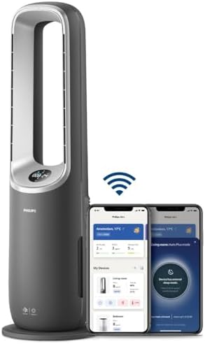 Philips Air Performer 3-in-1: Luftreiniger, Heiz- und Kühlgebläse - Reinigt 70 m², Entfernt 99,97% der Allergene und Schadstoffe. HEPA-Filter, Intelligente Sensoren, Alexa, App. (AMF870/15)