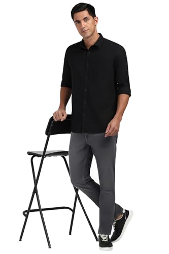 Image of Peter England Men's Solid Linen Blend Shirt Slim Fit| Casual Wear | Full Sleeves