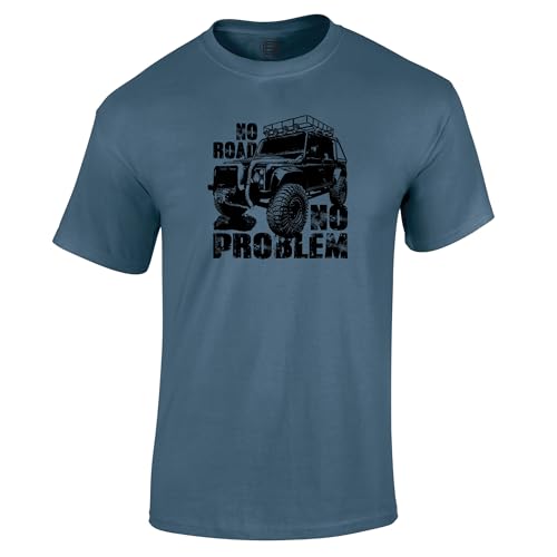 4x4 Four Wheel Drive 4WD Land Off Roader Mens T Shirt - No Road No Problem Indigo Blue Size L