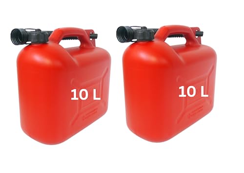 DAHLMANN Benzinkanister 2 Stück 10 Liter Rot mit flexiblem Ausgießer Kraftstoffkanister für Benzin und Diesel Kanister Dieselkanister Reservekanister UN-Zulassung