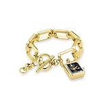 Rosefield Orologio da donna con catena a ciondolo in acciaio inossidabile nero e oro Octagon 18.5mm