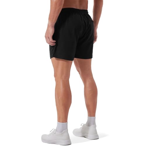 Jeixopu Mens Athletic Gym Shorts 5" Cotton Jogger Workout Casual Lounge Sweat Shorts with Pockets (Black-L) - image 2