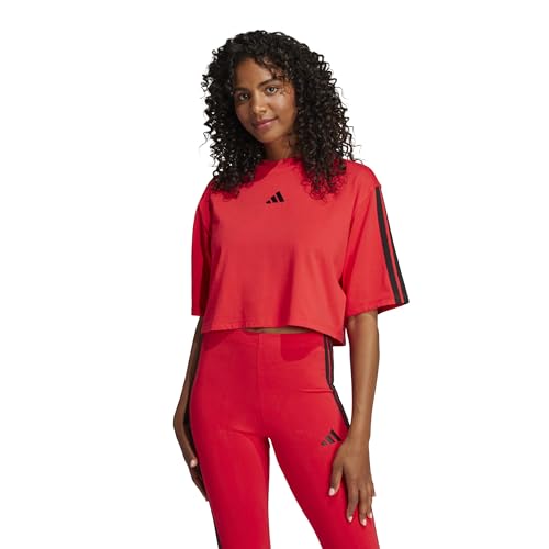 adidas Damen Essentials 3-Stripes Cotton T-Shirt, Pure Ruby/Black, XXS – Ansicht 2