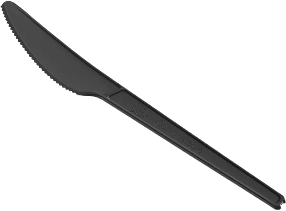 Heavy Weight 6 1/2" Black Compostable CPLA Plastic Cutlery (1000, Spoon)