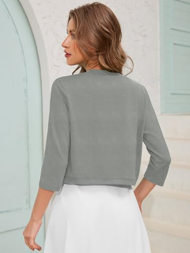 Image of Women's 3 /4 Sleeve Open Front Cardigan V-Neck Knit Cropped Bolero Shrug Sweater for Women