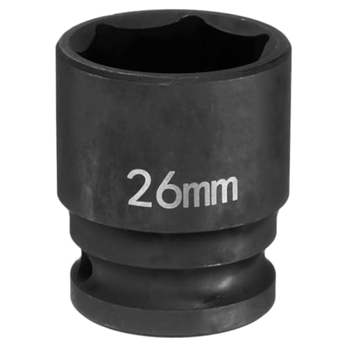 sourcing map 6 Point Impact Socket 26mm Metric Socket 1/2" Square Drive 1.65" (42mm) Long Phosphated Cr-Mo Steel Spindle Axle Hex Nut Sockets, Black