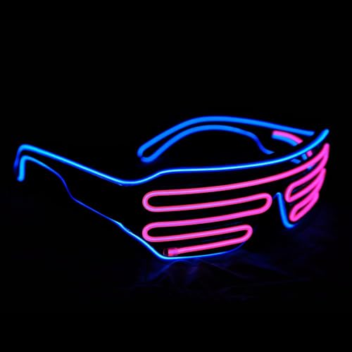 Light Up Flashing Shutter Neon Rave Glasses El Wire LED Sunglasses Glow DJ Costumes For Party, 80s, EDM RB03 (Blue - Pink)3