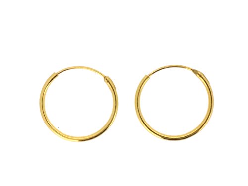 PINTI 925 Sterling Silver Hoop Sleeper Earrings |Size: 12mm|Style: Yellow Gold Dipped|