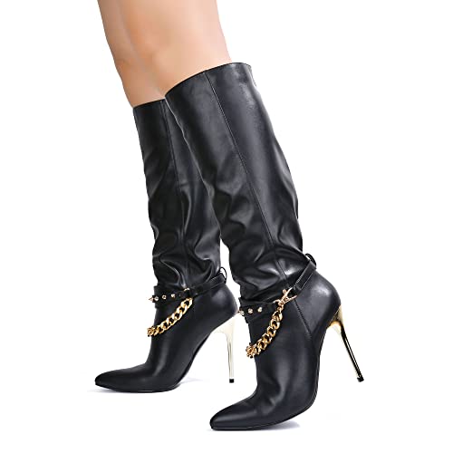 Cape Robbin ESA Spike Chain Pointy Toe Knee High Boots (ESA)2
