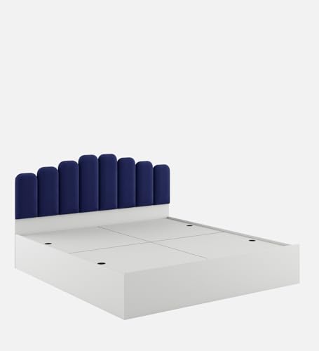 Image of Castle Queen Size Box Bed, Engineered Wood, Blue Finish | Modern & Space-Saving | Knock-Down Delivery