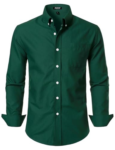 JEMITOP Men's Classic Lightweight Oxford Button Down Collar Shirts Business Casual Slim Fit Long Sleeve Dress Shirt with Pocket Forest Green L
