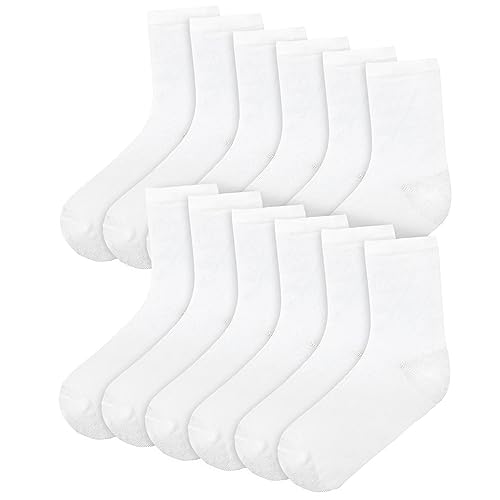 A2Z 4 Kids School Socks Pack Of 6 Boys Girls Children Back to School Cotton Rich Plain Crew - Socks 970 6 Pack White 10-14