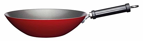 Kitchen Craft World of Flavours Chinese Non-Stick Carbon Steel Wok, 30 cm (12") - Red