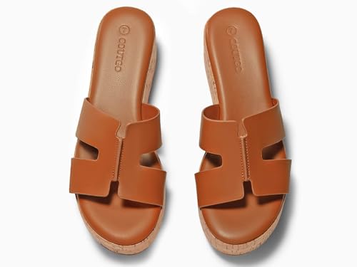 Image of Coutgo Women's Platform Wedge Sandals Open Toe Slip On Slides Cork Heeled Cutout Comfortable Summer Shoes