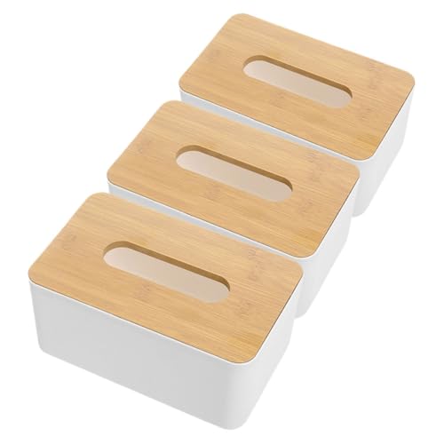 SHINEOFI Dispensador Rectangular de Pañuelos de Madera Tapa Tamaño Grande Set de 3 Piezas para Hogar y Oficina Caja de Almacenamiento para Papel Higiénico Accesorio Práctico para Baño