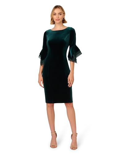 Image of Adrianna Papell Velvet Bell Sleeve Short Dress