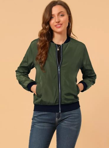 Image of TAGAS Women's Solid Bomber Jacket - Lightweight Zip-Up Stylish Casual Wear - Full Sleeve Windcheater for Girls & Women